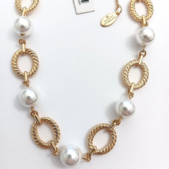 Ann Taylor Factory Gold Tone Faux Pearl Choker Necklace 14" NWT - Picture 2 of 2